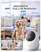 Indoor Camera 5G WiFi Pan Tilt 2.5K 4MP Support up to 256GB SD Card (Not Included) Plug-in Pet Camera with Speaker for Dog/Cat Baby Monitor with Phone App, Motion Tracking, Compatible with Alexa