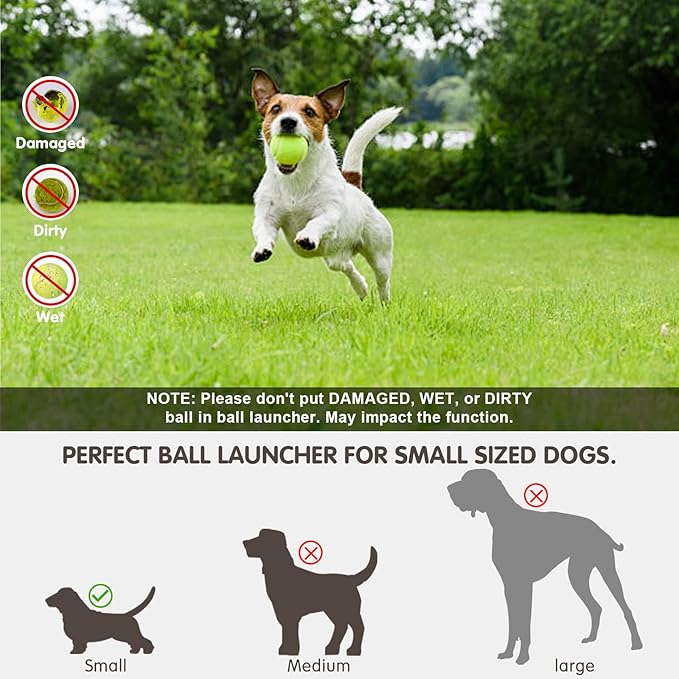 Dog Ball Thrower Launcher, Automatic Launcher with 6 Mini Tennis Balls, Interactive Dog Toys Indoor Outdoor Ball Thrower Machine for Small Dogs with 3 Distance Settings