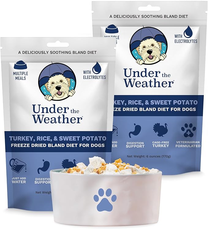 Under the Weather Bland Diet for Dogs | Easy to Digest for Sick Dogs |Always Be Ready| Contains Electrolytes - All Natural Freeze Dried 100% Human Grade Meats| 2 Pack- Rice Turkey & Sweet Potato - 6oz