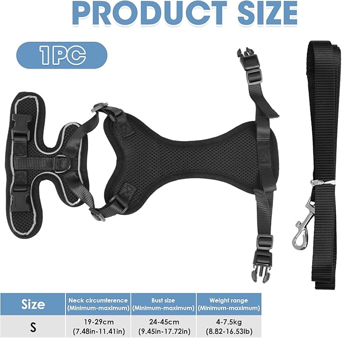 Cat Harness and Leash, Cat Harness Escape Proof with Reflective Strap - Adjustable Cat Leash Breathable Comfortable Vest for Walking Travel Outdoor, Black, S