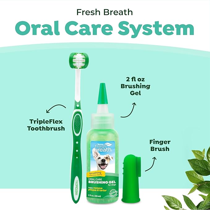 TropiClean Fresh Breath Toothbrush and Toothpaste Kit for Puppies, Teeth Cleaning Kit to Prevent Plaque & Tartar, Breath Freshener, Dog Dental Care