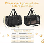 Petsfit Large Cat Carrier for 2 Cats, Lightweight Collapsible Double Cat Carrier for Travel, 4-Sided Breathable Mesh, with Adjustable Shoulder Strap, Locking Zipper and Washable Fleece Pad Black
