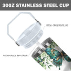 30 Oz Butterfly Tumbler with Handle and Straw, Butterfly Tumbler with Lid and Straw, Double Wall Stainless Steel Butterfly Cup, 30 Oz Butterfly Water Bottle and Butterfly Mugs for Women Gifts