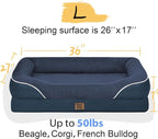 Orthopedic Washable Large Dog Bed - Egg Foam Dog Beds for Large and Medium Dogs Big Pet Beds with Removable Washable Cover and Bolster for Extra Large Dogs