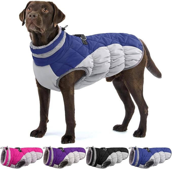 Dog Coats for Large Dogs,XL Dog Coat,Warm Fleece Winter Coat with D-Ring,Back Zipper Pet Jacket for Large Dogs,Waterproof Pet Snow Jacket Clothes Snowsuit Beagle Corgi Border Collie,Blue,XL