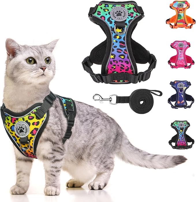 BEAUTYZOO Cat Harness and Leash Escape Proof for Walking[MAX Safety Upgrade]- Neck Release Adjustable Harness for Cats Puppy,Soft Comfortable Lightweight & Reflective Travel Kitten Harness for Outdoor