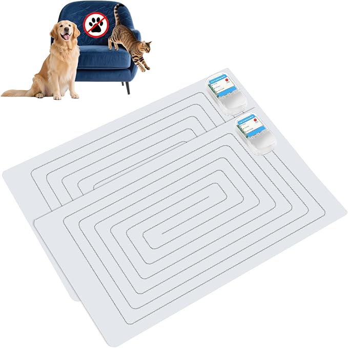 PAPARELA Scat Shock Mat for Dogs and Cats Indoor, Pet Shock Mats for Training Pets, Electric Repellent Mat Keeps Dogs and Cats Off Counter, Couch and Sofa, 3 Training Modes (22"x 14" Two Pieces)