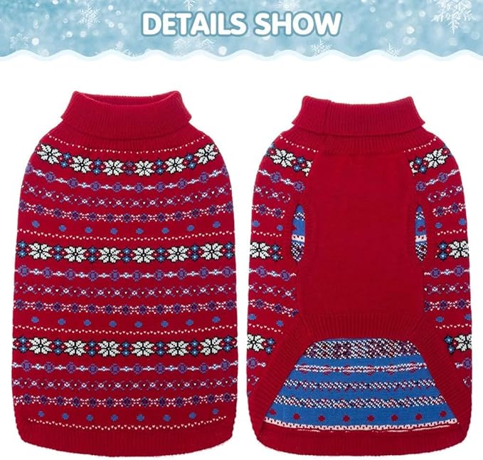 BINGPET Dog Sweater - Christmas Winter Warm Dog Clothes - Turtleneck Sweater for Small Medium Large Dogs - Classic Snowflake Doggy Knitwear Clothes