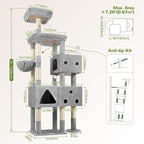 Globlazer Extra Large Cat Tower, 81-inch Tall Cat Tree for Big Cats 20 lbs, XXL Heavy Duty Cat Scratching Tower for Indoor Adult Cats with 3 Cat Condos, 8 Scratching Posts, F81, Light Grey