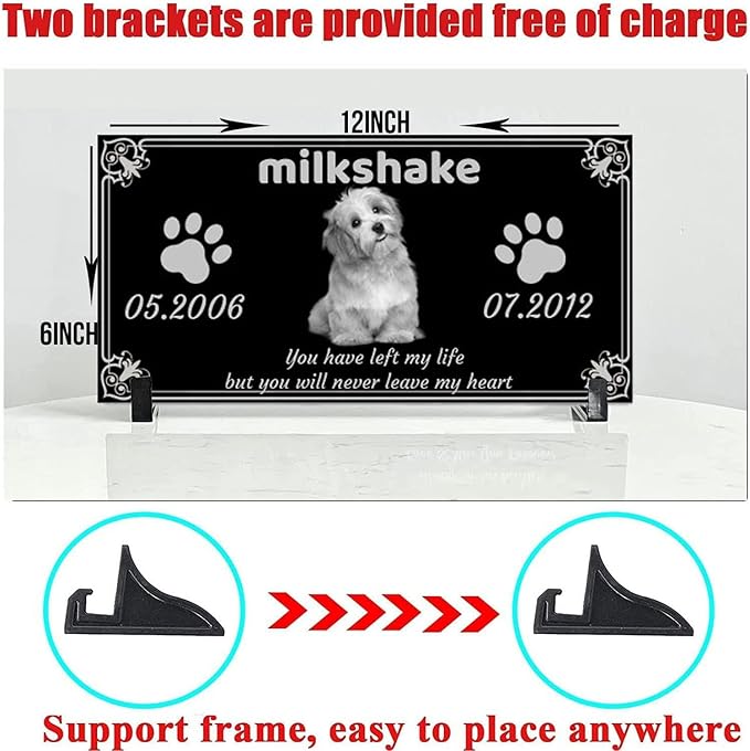 Generic Pet Memorial Stones Black Granite Memorial Garden Stone 12x6 Inches Engraved with Photo Name Date Memorial Stones for Loved Ones Personalized or Dog Cat Pet Memorial Stones, reffes85