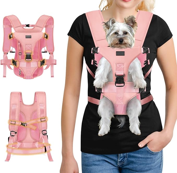 YUDODO Front Pet Carrier Backpack for Small Dogs and Cats, Secure and Breathable Mesh, Ergonomic Support, Adjustable for Walking, Hiking, or Travel (Pink M)