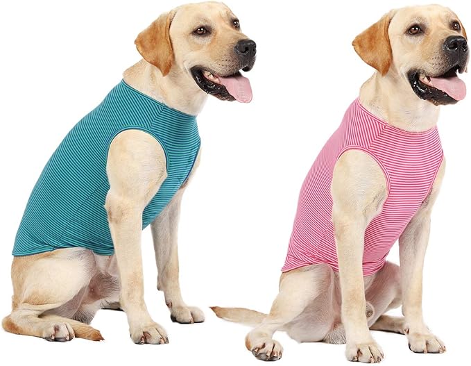 WEONE Dog Summer T-Shirts Striped Cotton Vest,Pet Breathable Soft Basic Clothes for Small Medium Larg Boy Girl Dogs,L