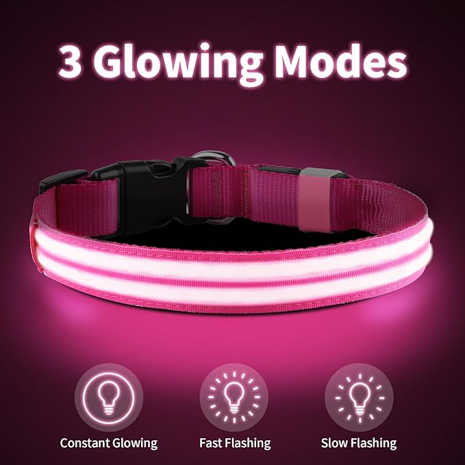 Pceotllar Lighted Dog Collar - Rechargeable, Water-Resistant LED Flashing, Glow in the Dark for Large, Small, Medium Dogs