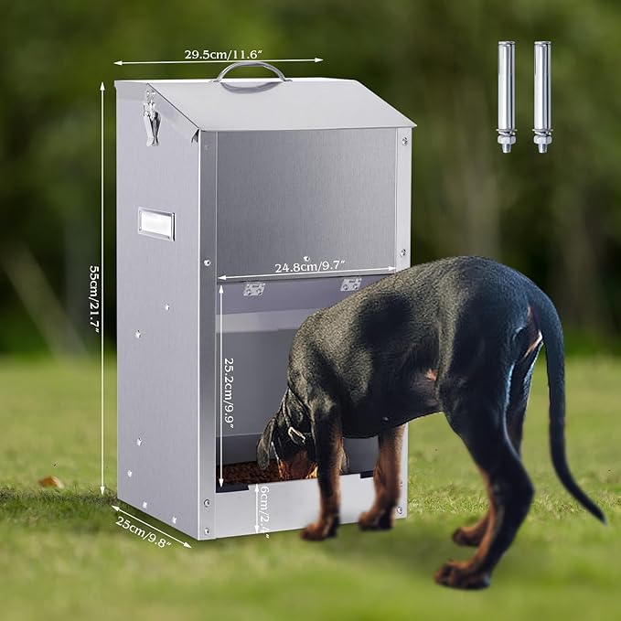Automatic Dog Feeder Large Breed with Handle, Stainless Steel Indoor and Outdoor Pet Feeder for Large Dogs, Dog Food Dispenser Automatic for Dogs (25lbs)