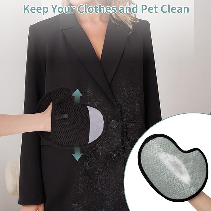 2 Pcs Pet Hair Removal Glove, Reusable Double Sided Pet for Grooming with Pet Comb