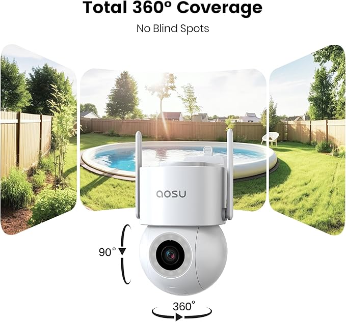 aosu 2 Pack Wired Security Camera Outdoor - 3K Smart 24/7 Recording WiFi Camera for Home Security w/Sound Light Alerts, 360° View, Auto-Tracking, Camara de Seguridad para Casa