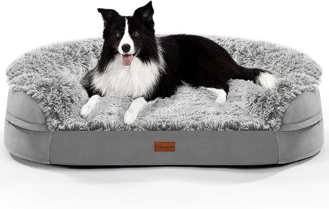 Gimars 3.7in Ultra Thick Orthopedic Dog Beds for Large Dogs,Soft Egg Foam Dog Sofa Bed, 28D Crate Foam Washable Cover, Waterproof Lining Supportive Half-Round for Aging Dogs 41.3x32.6x7.7in