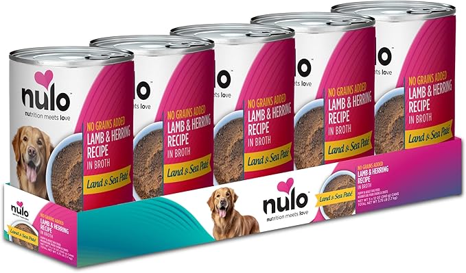 Nulo Lamb & Herring in Broth Land & Sea Pate Wet Canned Dog Food, 12 Ounce, Cans Pack of 5