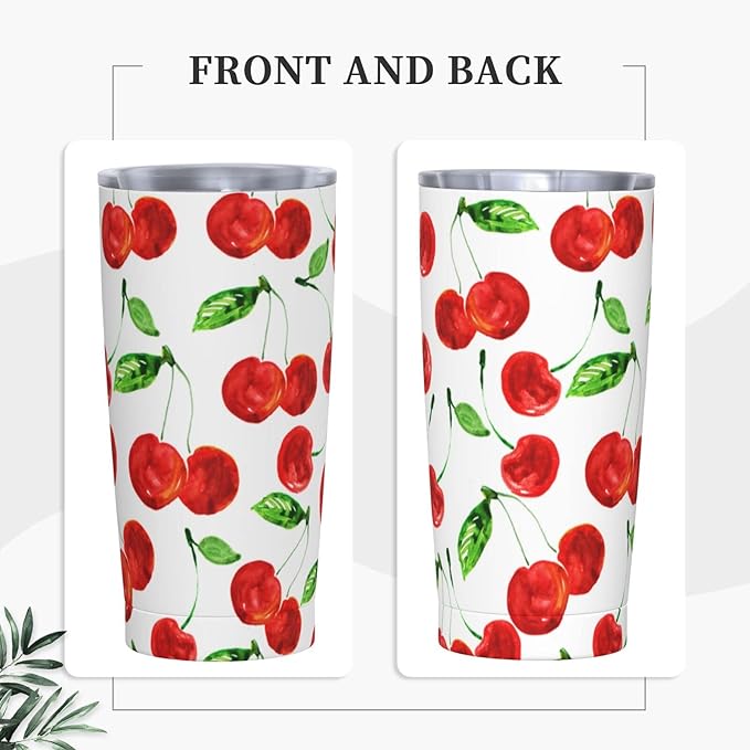 Dujiea 20oz Tumbler With Lid And Straw, Sweet Red Cherry Vacuum Insulated Iced Coffee Mug Reusable Travel Cup Stainless Steel Water Bottle