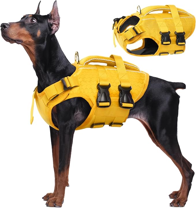 Kuoser Dog Life Jacket High Flotation, Reflective Dogs Life Vest for Swimming Boating, Adjustable Small Medium Large Dog lifejacket, Lightweight Dogs Life Preserver Rescue Handle Spring Summer Pool