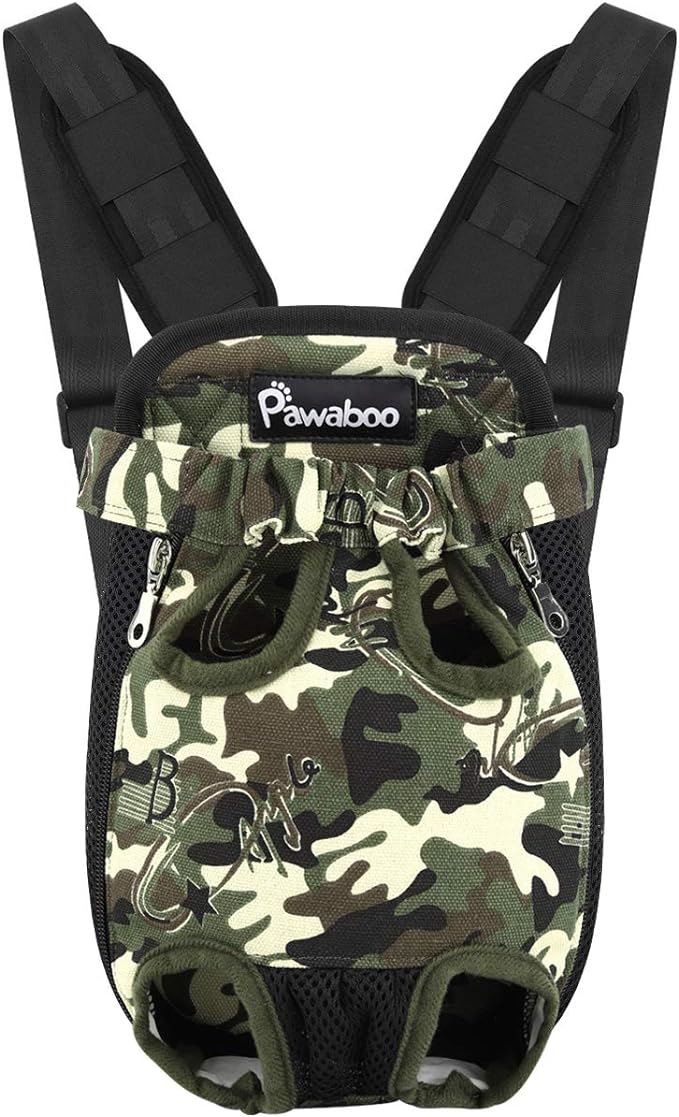 Pawaboo Pet Carrier Backpack, Adjustable Pet Front Cat Dog Carrier Backpack Travel Bag, Legs Out, Easy-Fit for Traveling Hiking Camping for Small Medium Dogs Cats Puppies, XL, Deep Camouflage Black