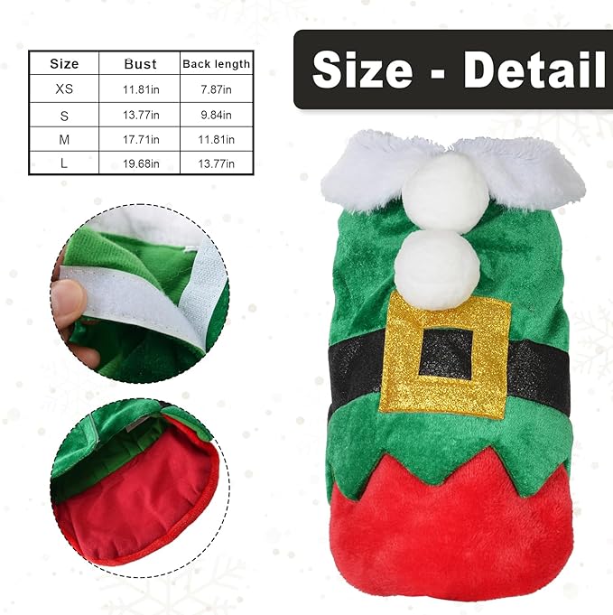 Funny Elf Dog & Cat Costume - Christmas Party Outfit, Winter Coat for Dogs & Puppies (S)