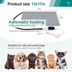 Smart Cat Heating Pad with Pressure Activated – Temperature Adjustable Heated Dog Bed with Timer - 13x17 inches - 30W - Pressure Activated Work for Pets Over 10 lbs