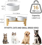 Elevated Ceramic Dog Bowl Set - Raised Dog Bowls with Non Slip Bamboo Stand, Food and Water Bowl Set for Kitty, Cats and Toy Breed Dogs, Pet Bowls, Weighted Dogs Dishes (5.1'', 2*16OZ, White)