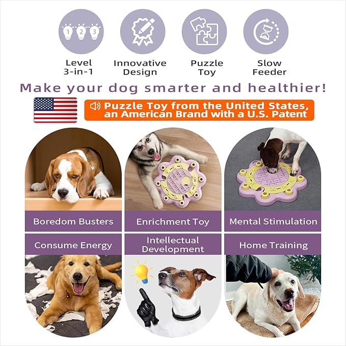 KADTC U.S. Brand & Design All in ONE -3 Levels of Challenge Dog Puzzle Toy for Small/Medium/Large Smart Dogs Treat Puzzles Food Slow Feeder Puppy Brain Mental Stimulation Games Holiday Birthday Gift