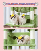 Cat Tree for Indoor Cats Large Adult, 74" Cat Tower with 3 Big Platforms, 2 Baskets, 2 Condos, Multi-Level Cat Scratching Posts, Green GCT030GR