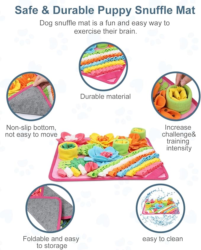 Snuffle Mat for Dogs Cats Rabbits, Pet Treats Feeding Mat, 15.4 x 15.4 inch for Small & Medium, Felt Wool Dog Sniff Mats for Slow Feed, Rabbit Foraging Mats, Relieve Anxiety, with Anti-Slip Bottom