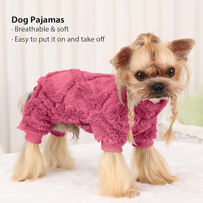 Dog Pajamas Small Sized Dog,Pajamas for Dogs, Winter Chihuahua Yorkie Teacup Cat Sweater Clothes Outfits,Soft Cold Weather Pet Coat Warm Fleece Puppy Pjs (M, Dark Pink)