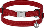 Leather Cat Collar with Buckle and Removable Bell - Non Breakaway Adjustable Soft Safety Small Pet Collars for Girl Boy Cats Kitten (Red)