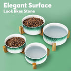 YOBRO Elegant Dog Bowls Set for Small Breeds, Beautiful Ceramic Stone Alike Style, Pet Bowl Set with Wooden Stand, Non-Slip,Modern Food or Water Dishs for Small Size Dogs, Gifts for Dog Owners, Green