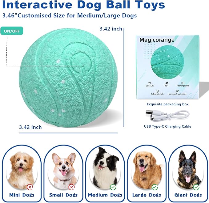 Magicorange Interactive Dog Toys,Automatic Rolling Dog Ball Toys,Dogs Rolling Effect Tennis Balls Herding Balls for Dogs (Lake Blue)