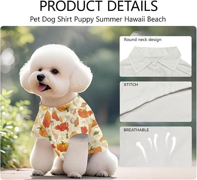 Autumn Pumpkin Dog T-Shirt Teacup Chihuahua Dog Thanksgiving Clothes for Small Dogs Boy Girls Yorkie Puppy Clothes Breathable Collared Polo T-Shirts Doggy Pet Outfits Apparel Tops