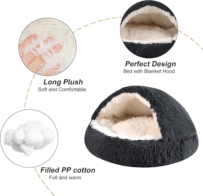 Dog Beds for Small Dogs, Cat Bed Cave, Washable Cute Cat Bed, Cozy Nook Pet Bed for Dogs or Cats, Anti-Slip Puppy Bed Fits up to 22 lbs Pets(Dark Grey, 24" x 24")
