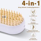 Cat Steam Brush for Shedding,4 in 1 Pet Spray Hair Removal Comb,Anti-Static,Type-c Rechargeable,Self-Cleaning,Grooming,Massage,360°Rotating Arm for Easy Storage,Suitable for All Pets(White)