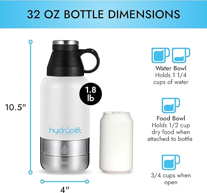 Hydropet Portable Dog Water Bottle (64 oz) - Insulated Dogs & Cats Travel Bottles, Stainless Steel - Detachable Dog Food Bowl and Water Bowl - Great for Daily Walks - Puppy Essentials & Accessories