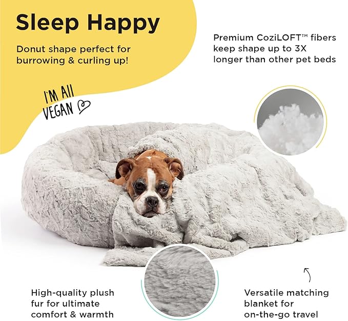 Best Friends by Sheri Bundle Set The Original Calming Lux Donut Cuddler Cat and Dog Bed + Pet Throw Blanket Gray Large 36" x 36"