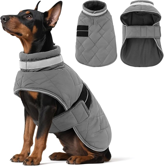 Dog Winter Coat Warm Padded Puppy Jacket Windproof Water Resistant Clothes for Small Medium Large Pets Christmas Sweater Outfit Vest(Grey, XS)