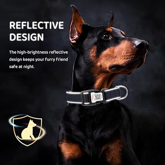 Personalized Dog Collar with QR Code tag for pet ID, Reflective Safety Collar, Suitable for Small, Medium, and Large Dogs (Black, Small)