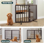 Semiocthome Bamboo Dog Gates Indoor 2-Panel Freestanding Puppy Gates for The House with 2 Metal Stands 24" H Folding Wood Pet Gate for Stairs Doorway, Fully Assembled Safety Fence Espresso
