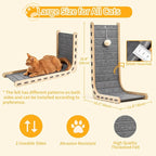Cat Scratch Pad Felt Cat Scratcher for Indoor Cats Scratching Board Scratchers for Large Cat Scratch Furniture Protector with Ball Kitten Toys L Shape 26.8 Inch Grey