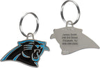 NFL Carolina Panthers Engraving Pet ID Tags in 32 Team Logo Shapes Personalized Dog Tags and Cat Tags with 3 Lines of Customizable Text for Tracking & Safety. Stainless Steel Pet ID Tracking Tags