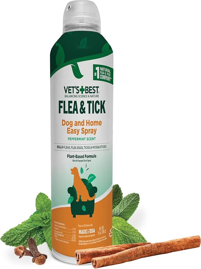 Vet's Best Natural Flea and Tick Home Spray, Dog Flea and Tick Treatment for Home, Plant-Based Flea and Tick Prevention, Dog Flea & Tick Control and Mosquito Repellent, Certified Natural Oils, 14 oz