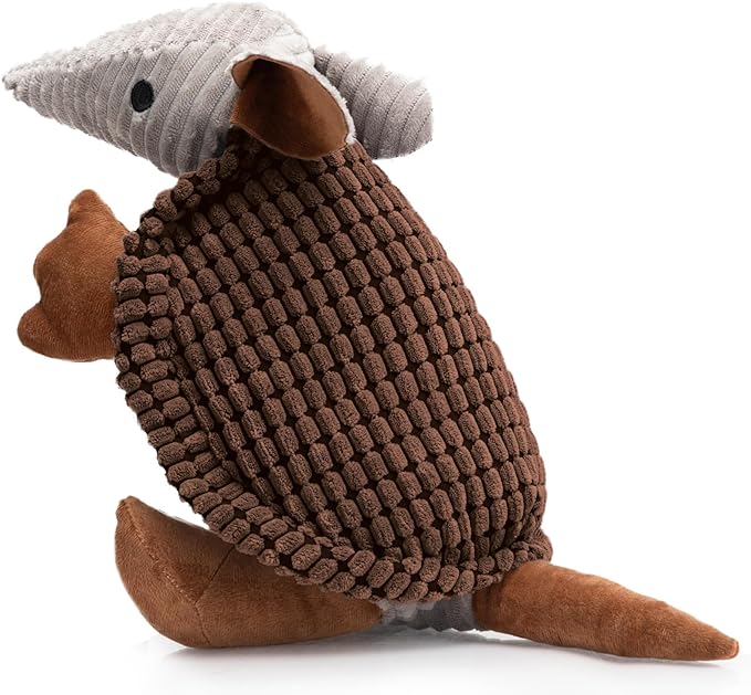 Hollypet Plush Dog Squeaky Toy Stuffed Armadillo Animal Pet Puppy Chew Toys with Clean Teeth for Small Medium Large All Breed Sizes Dogs, Brown, 14 in