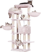 Heybly Cat Tree, 68 inch Multi-Level Cat Tower for Indoor Cats, 2 Widened Plush Perches Cat Condo with Scratching Board and Big Caves, Muchroom HCT025MU