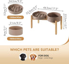 Ceramic Raised Slow Feeder Dog Bowl Set, Elevated 8.2inch Bowl and 9.5inch Slow Pet Food Dish with Wooden Stand for Large Dog (2 x Brown Coffee+ Stand)