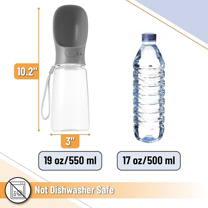 Mr. Pen Portable Dog Water Bottle, 19 oz, Large, Grey, Travel Dog Water Bottle Dispenser, Not Dishwasher Safe